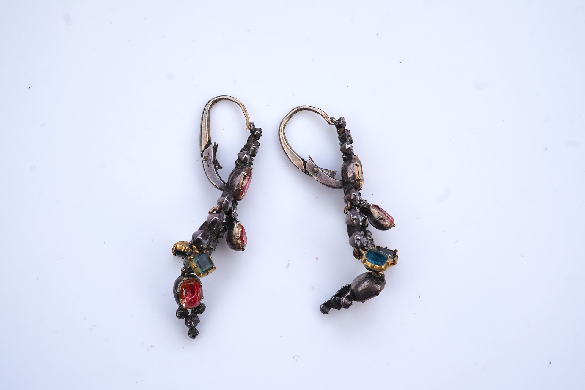 A pair of emerald, topaz and diamond earrings, 19th century